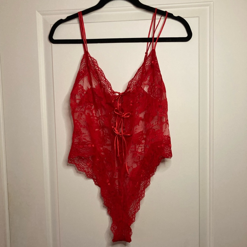 Vintage gold label Victoria Secret red one piece bodysuit